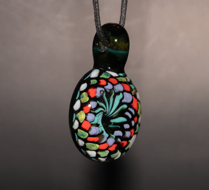 Large Mandala Pendant | Intricate Glass Fractal Pattern | Heady Multicolor Jewelry