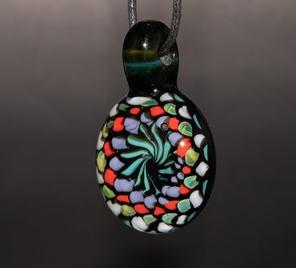 Large Mandala Pendant | Intricate Glass Fractal Pattern | Heady Multicolor Jewelry
