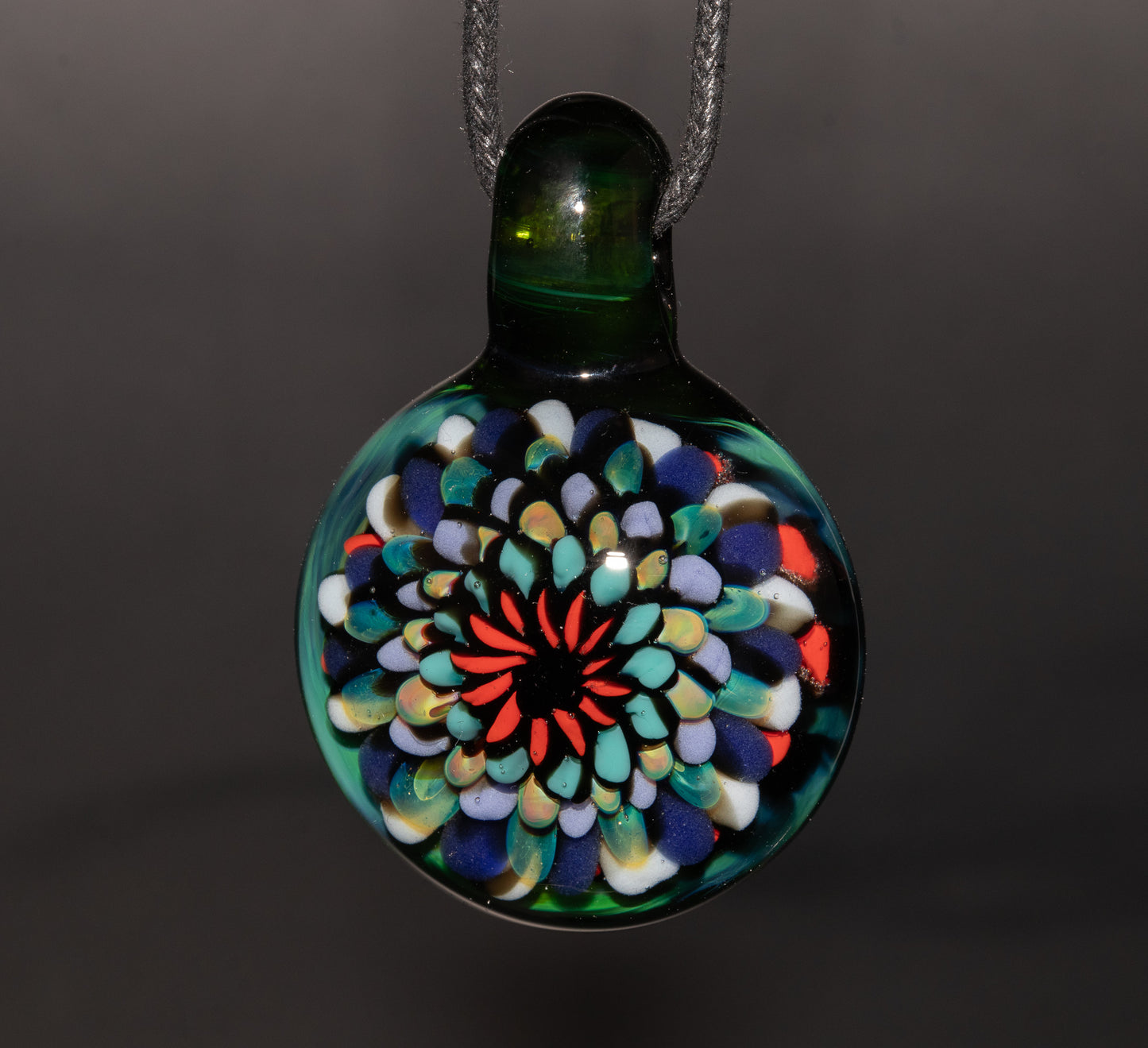Artisan Mandala Pendant | Multicolor Glass Symmetry | Heady Psychedelic Wearable Art