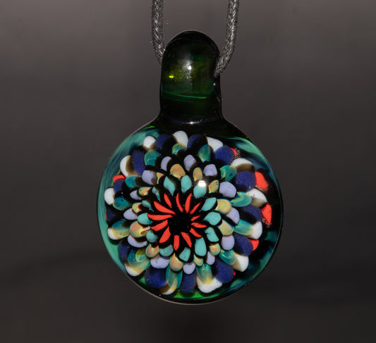 Artisan Mandala Pendant | Multicolor Glass Symmetry | Heady Psychedelic Wearable Art