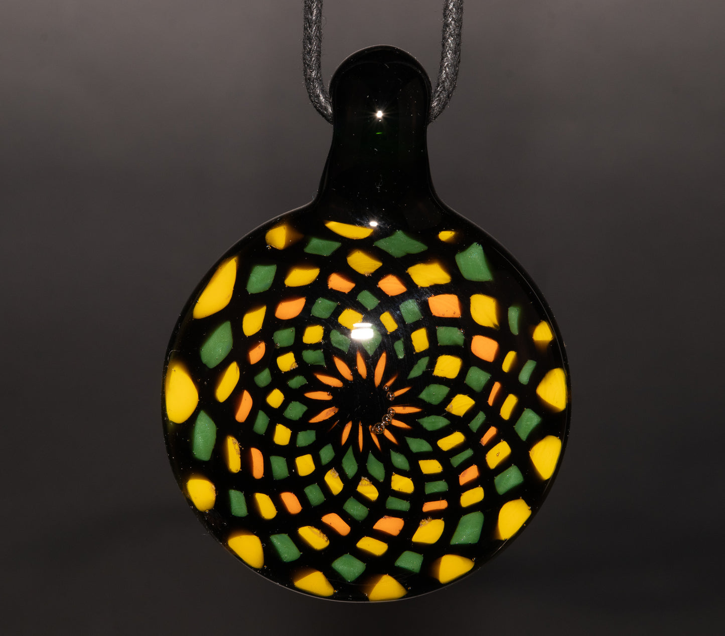 Unique Mandala Glass Pendant | Colorful Fillacello Green bay Packers Design | Sacred Geometry Jewelry Art