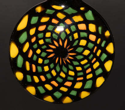 Unique Mandala Glass Pendant | Colorful Fillacello Green bay Packers Design | Sacred Geometry Jewelry Art