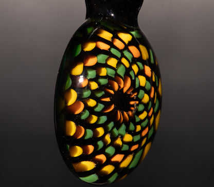 Unique Mandala Glass Pendant | Colorful Fillacello Green bay Packers Design | Sacred Geometry Jewelry Art