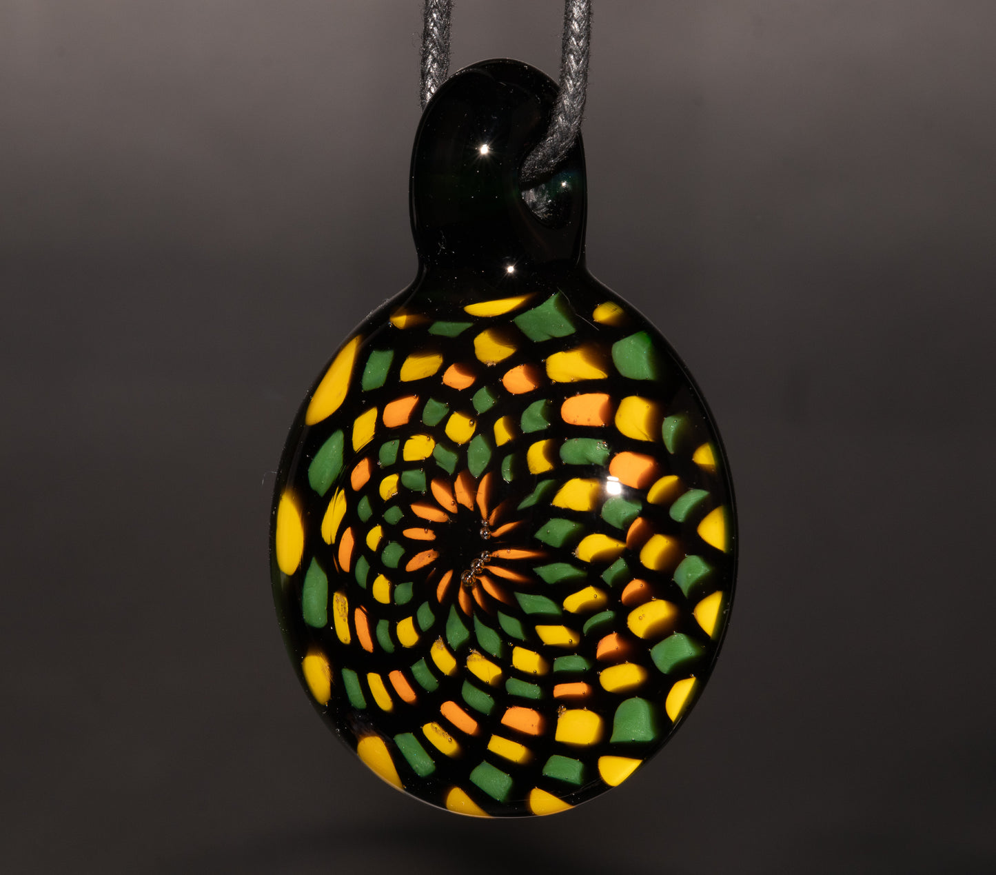 Unique Mandala Glass Pendant | Colorful Fillacello Green bay Packers Design | Sacred Geometry Jewelry Art
