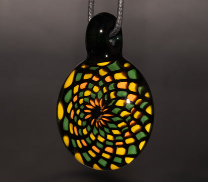 Unique Mandala Glass Pendant | Colorful Fillacello Green bay Packers Design | Sacred Geometry Jewelry Art