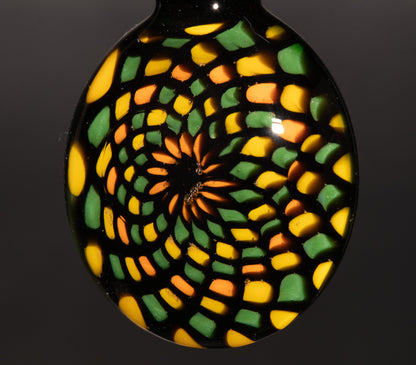 Unique Mandala Glass Pendant | Colorful Fillacello Green bay Packers Design | Sacred Geometry Jewelry Art