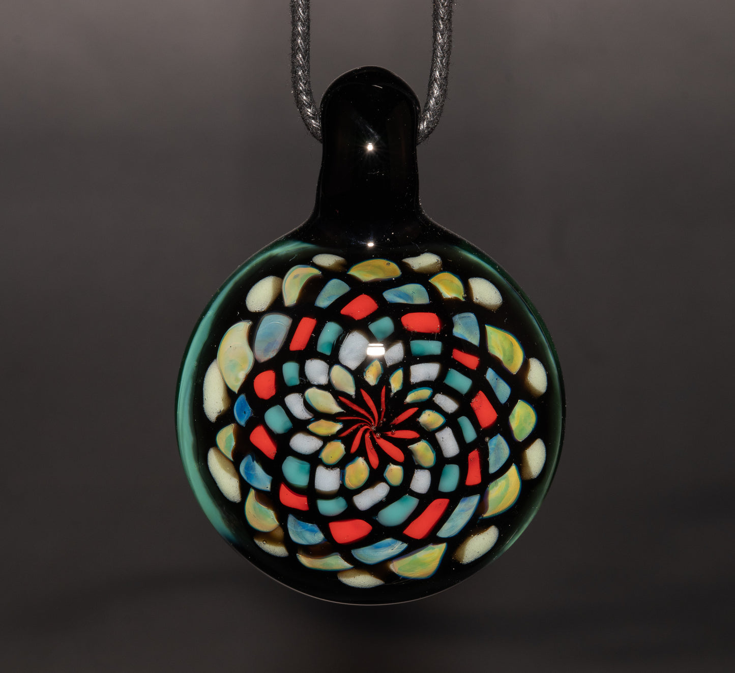 Large Mandala Pendant | Intricate Glass Fractal Pattern | Heady Multicolor Jewelry