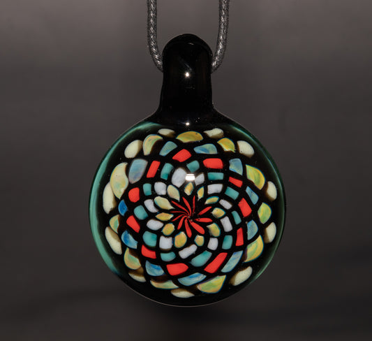 Large Mandala Pendant | Intricate Glass Fractal Pattern | Heady Multicolor Jewelry