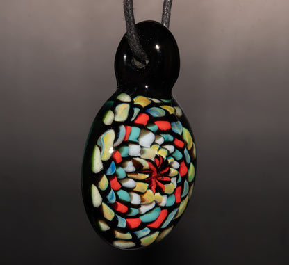 Large Mandala Pendant | Intricate Glass Fractal Pattern | Heady Multicolor Jewelry