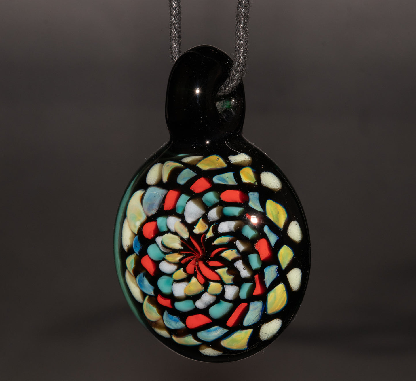 Large Mandala Pendant | Intricate Glass Fractal Pattern | Heady Multicolor Jewelry