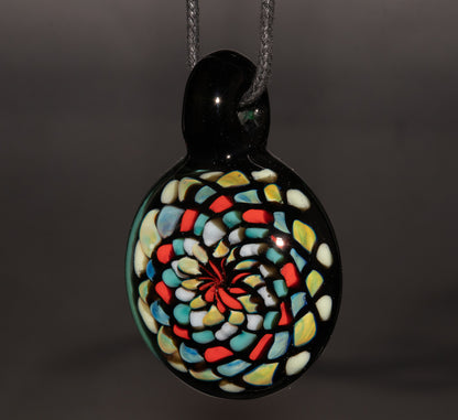 Large Mandala Pendant | Intricate Glass Fractal Pattern | Heady Multicolor Jewelry
