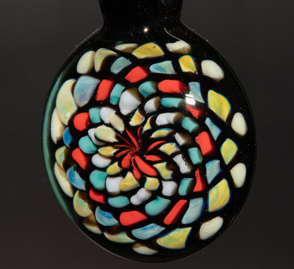Large Mandala Pendant | Intricate Glass Fractal Pattern | Heady Multicolor Jewelry