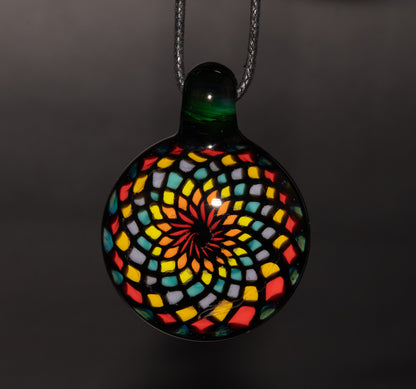 Artisan Mandala Pendant | Multicolor Glass Symmetry | Heady Psychedelic Wearable Art