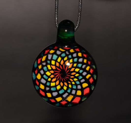 Artisan Mandala Pendant | Multicolor Glass Symmetry | Heady Psychedelic Wearable Art