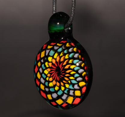 Artisan Mandala Pendant | Multicolor Glass Symmetry | Heady Psychedelic Wearable Art