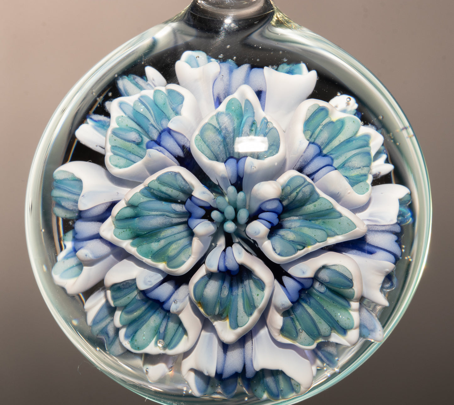 Handmade Lotus Peony Glass Pendant | Chrysanthemum Flower | Jewelry Art