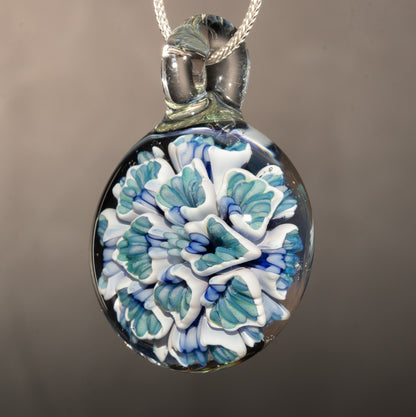 Handmade Lotus Peony Glass Pendant | Chrysanthemum Flower | Jewelry Art