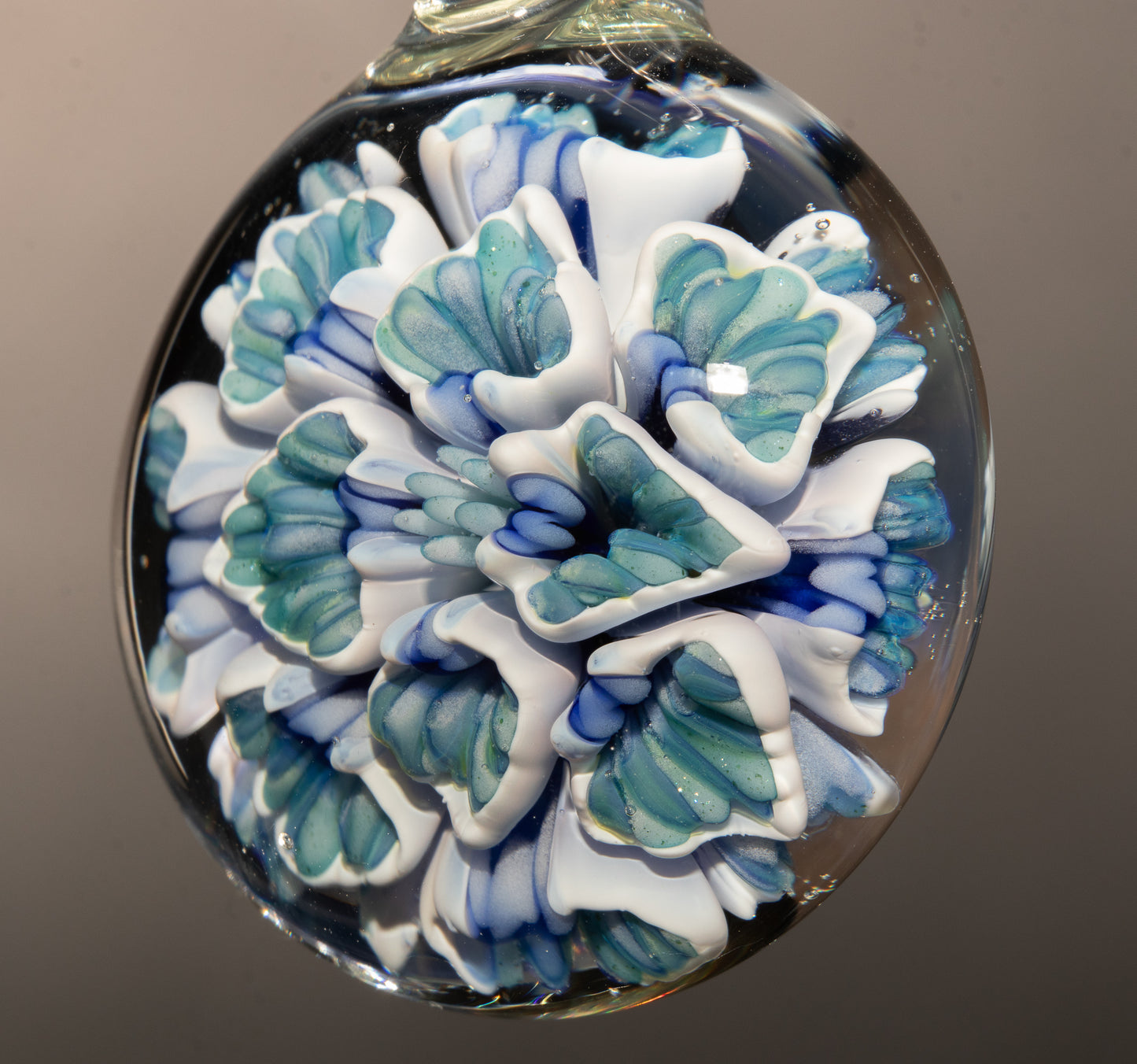 Handmade Lotus Peony Glass Pendant | Chrysanthemum Flower | Jewelry Art