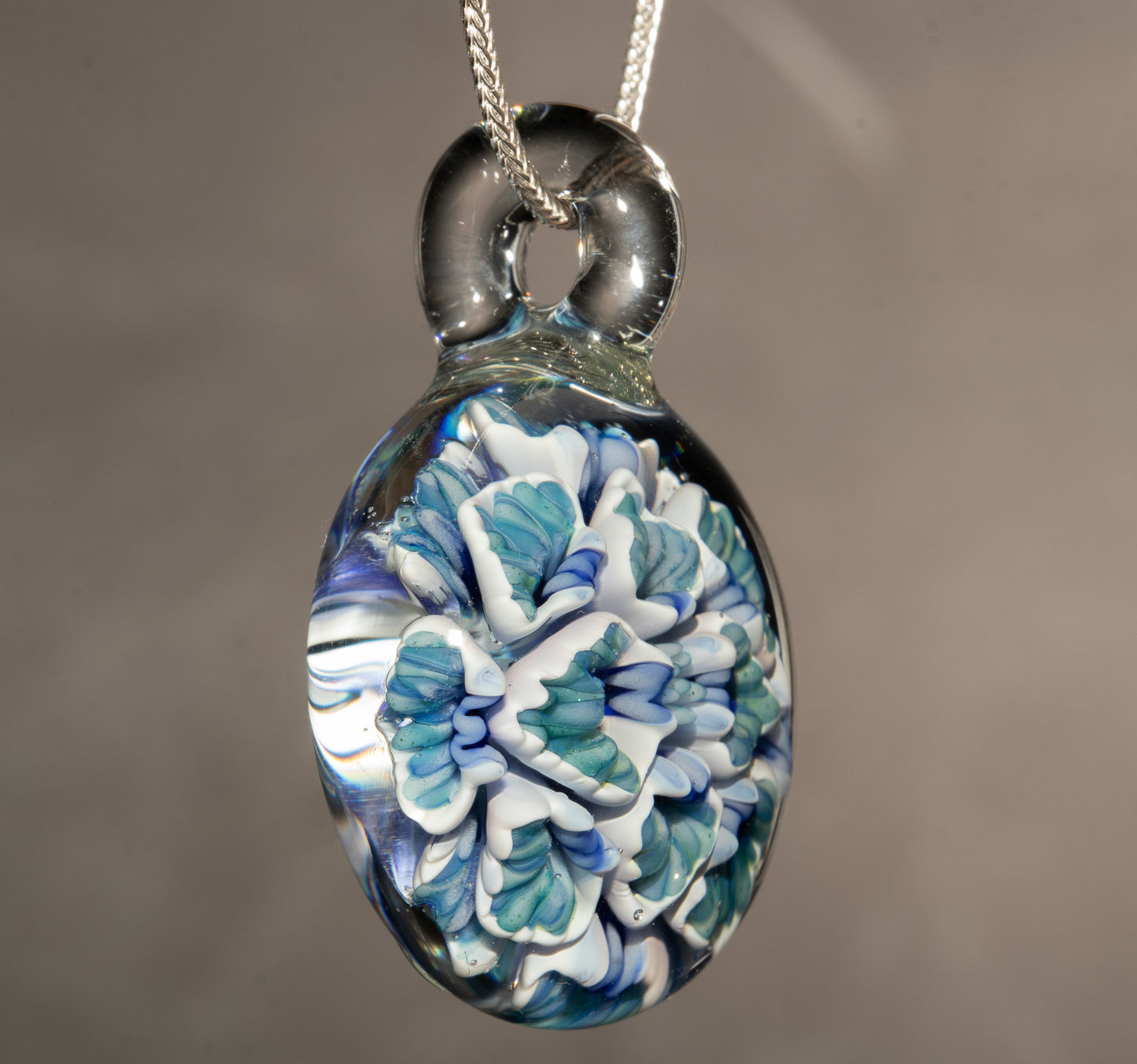 Handmade Lotus Peony Glass Pendant | Chrysanthemum Flower | Jewelry Art