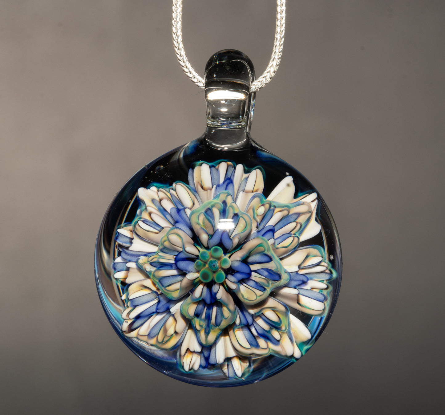 Layered Peony Lotus Pendant | Chrysanthemum Glass Flower | Handmade Jewelry