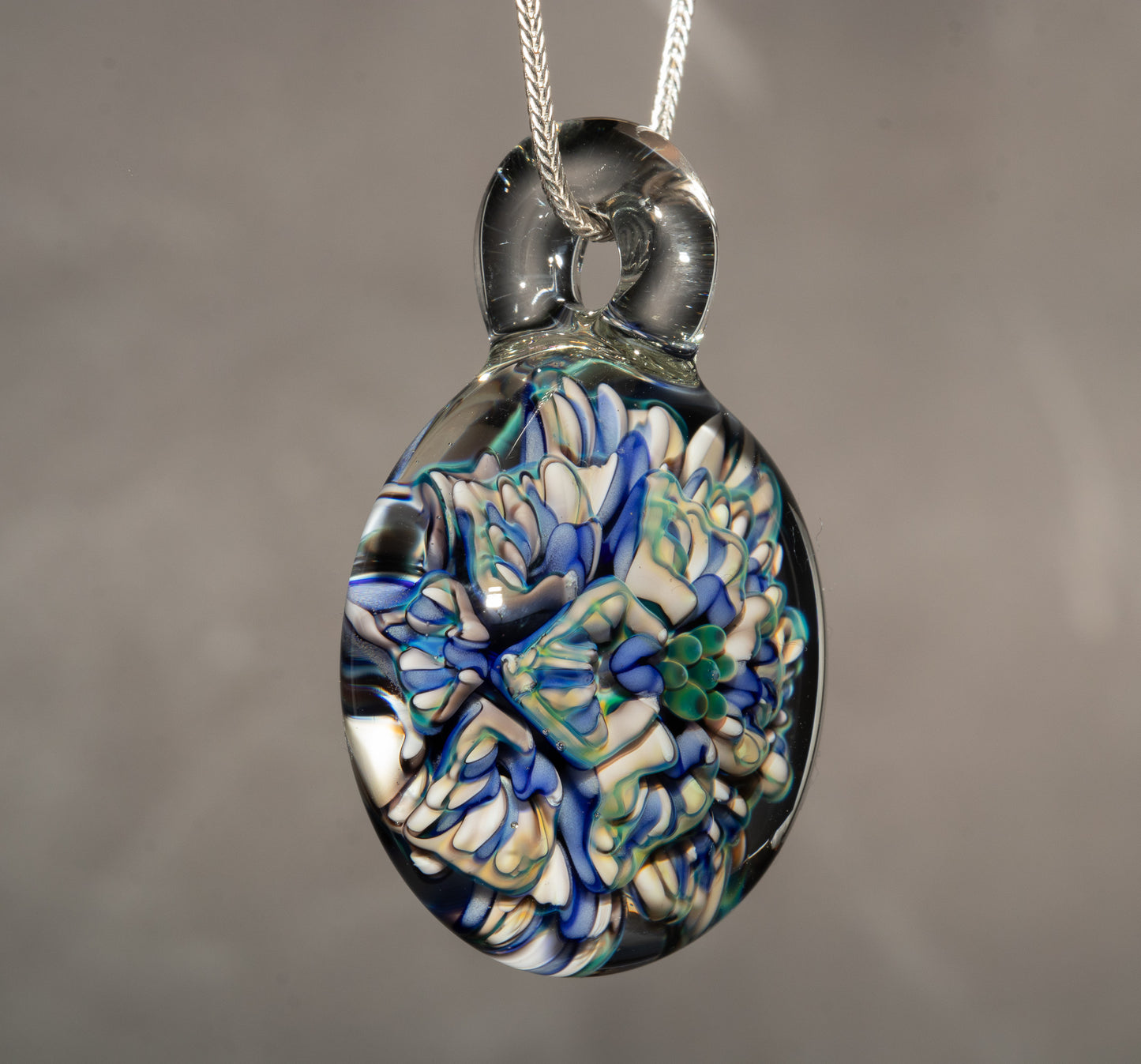Layered Peony Lotus Pendant | Chrysanthemum Glass Flower | Handmade Jewelry