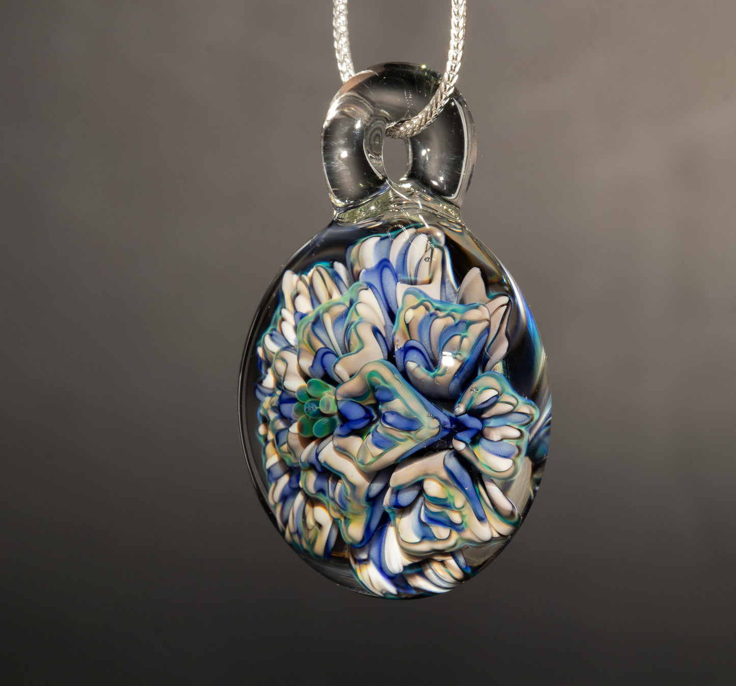 Layered Peony Lotus Pendant | Chrysanthemum Glass Flower | Handmade Jewelry