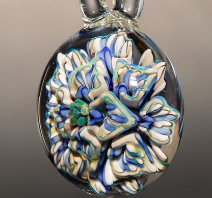 Layered Peony Lotus Pendant | Chrysanthemum Glass Flower | Handmade Jewelry