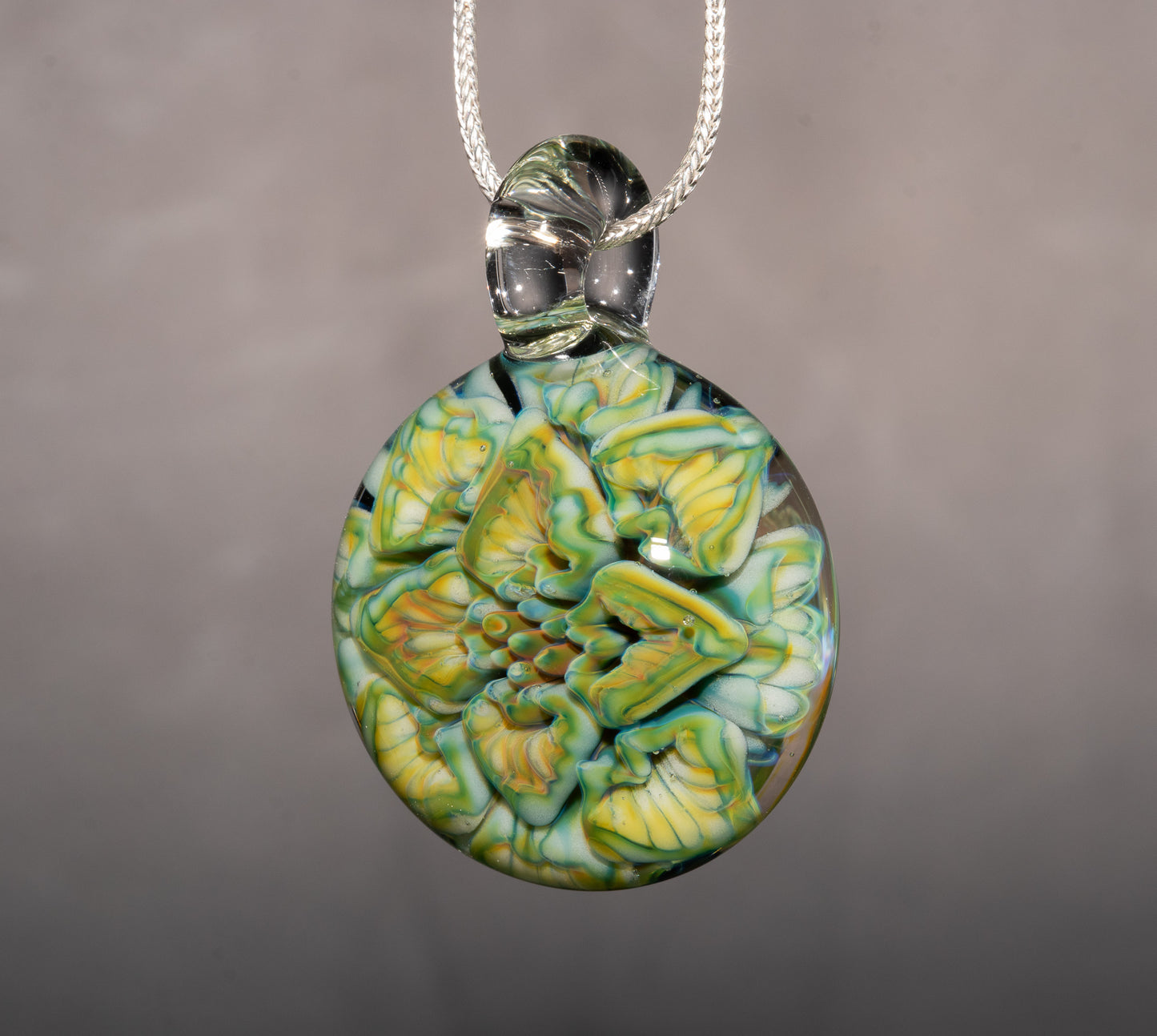 Lotus Chrysanthemum Glass Pendant | Peony Flower Inspired | Handmade Jewelry