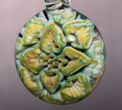 Lotus Chrysanthemum Glass Pendant | Peony Flower Inspired | Handmade Jewelry