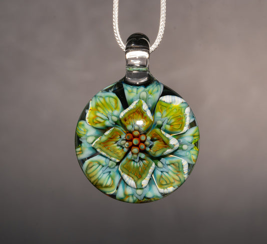 Peony Lotus Pendant | Chrysanthemum Glass Flower | Handmade Jewelry Art