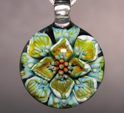 Peony Lotus Pendant | Chrysanthemum Glass Flower | Handmade Jewelry Art