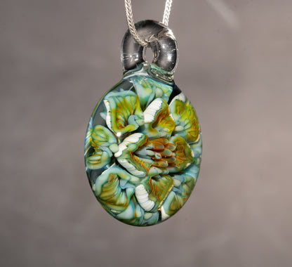 Peony Lotus Pendant | Chrysanthemum Glass Flower | Handmade Jewelry Art