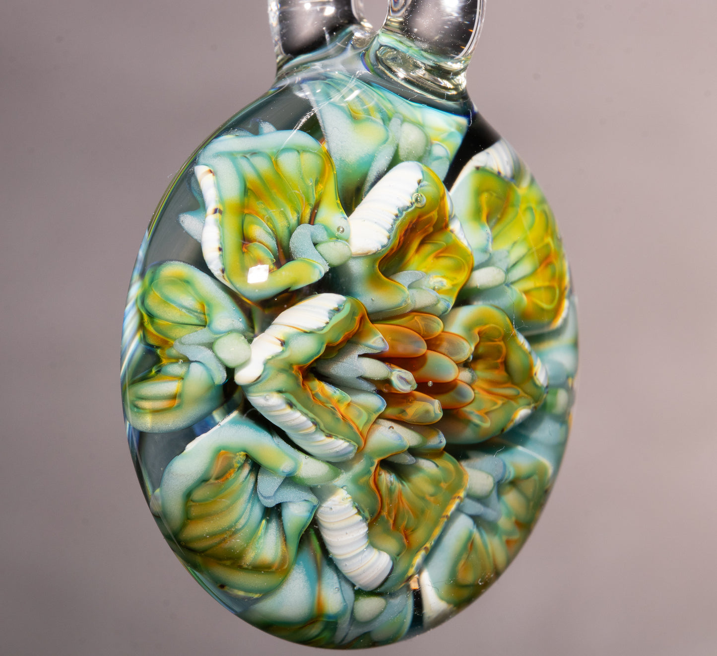 Peony Lotus Pendant | Chrysanthemum Glass Flower | Handmade Jewelry Art