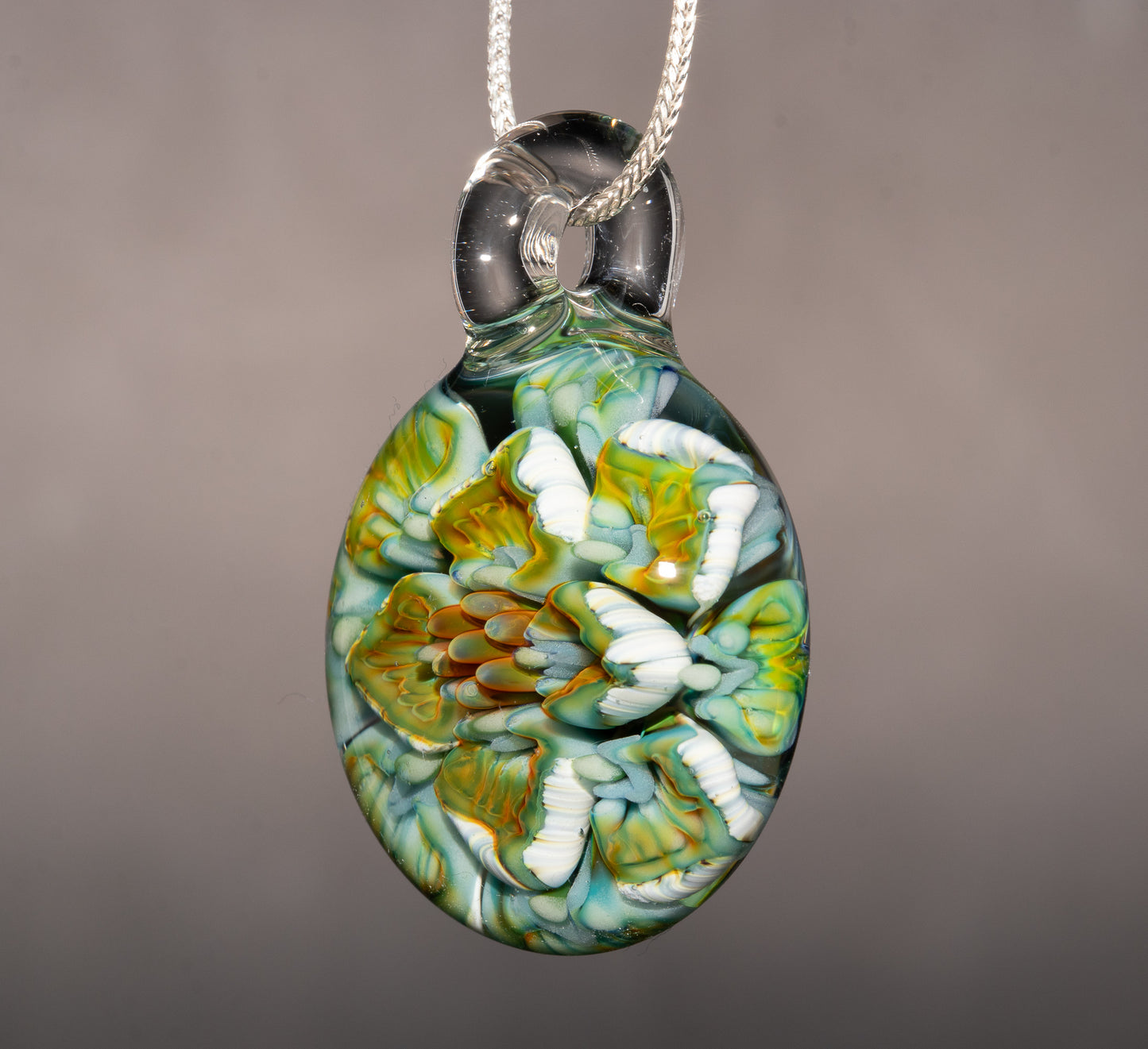 Peony Lotus Pendant | Chrysanthemum Glass Flower | Handmade Jewelry Art