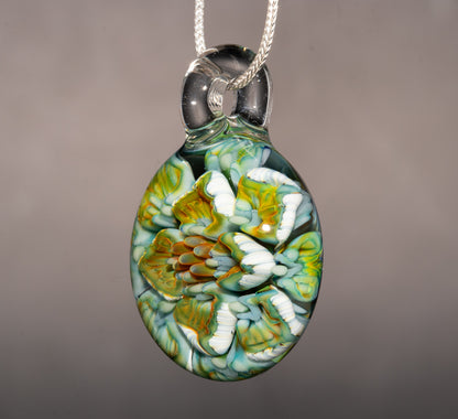 Peony Lotus Pendant | Chrysanthemum Glass Flower | Handmade Jewelry Art