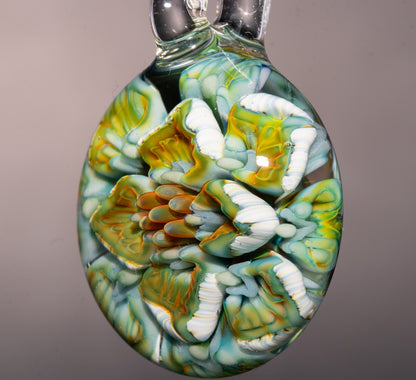 Peony Lotus Pendant | Chrysanthemum Glass Flower | Handmade Jewelry Art