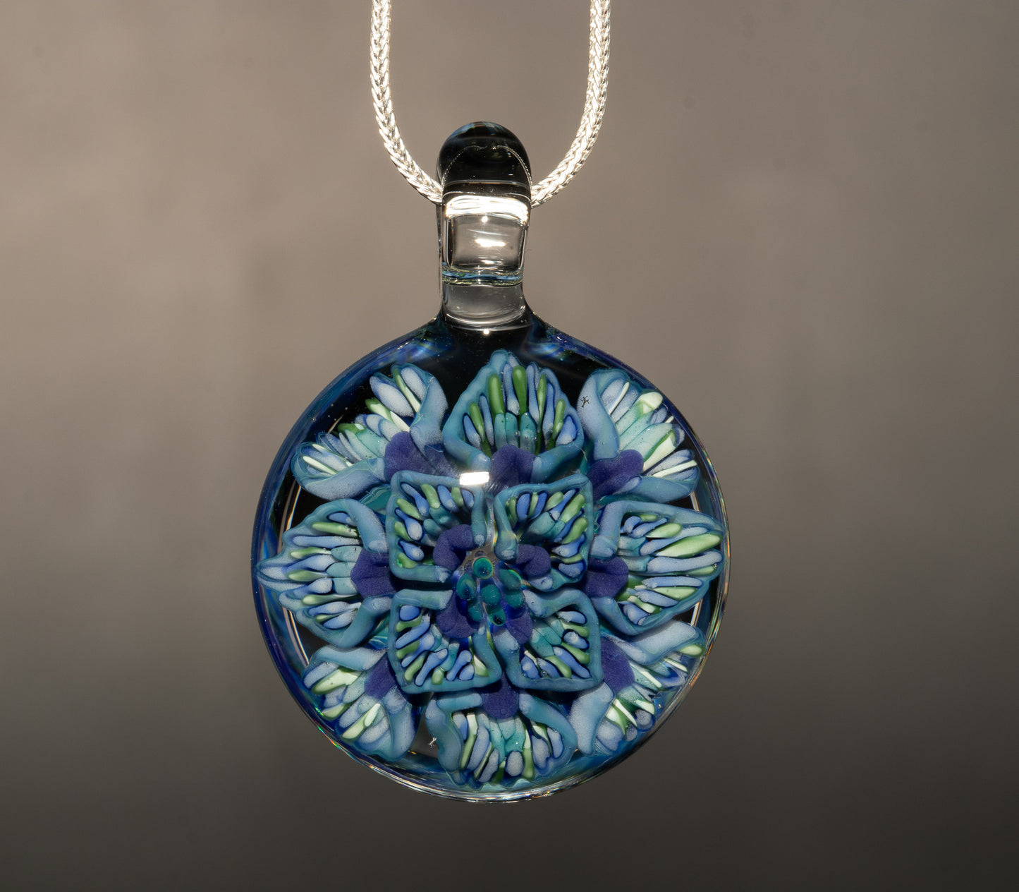 Layered Glass Flower Pendant | Lotus Peony Chrysanthemum | Handmade Jewelry