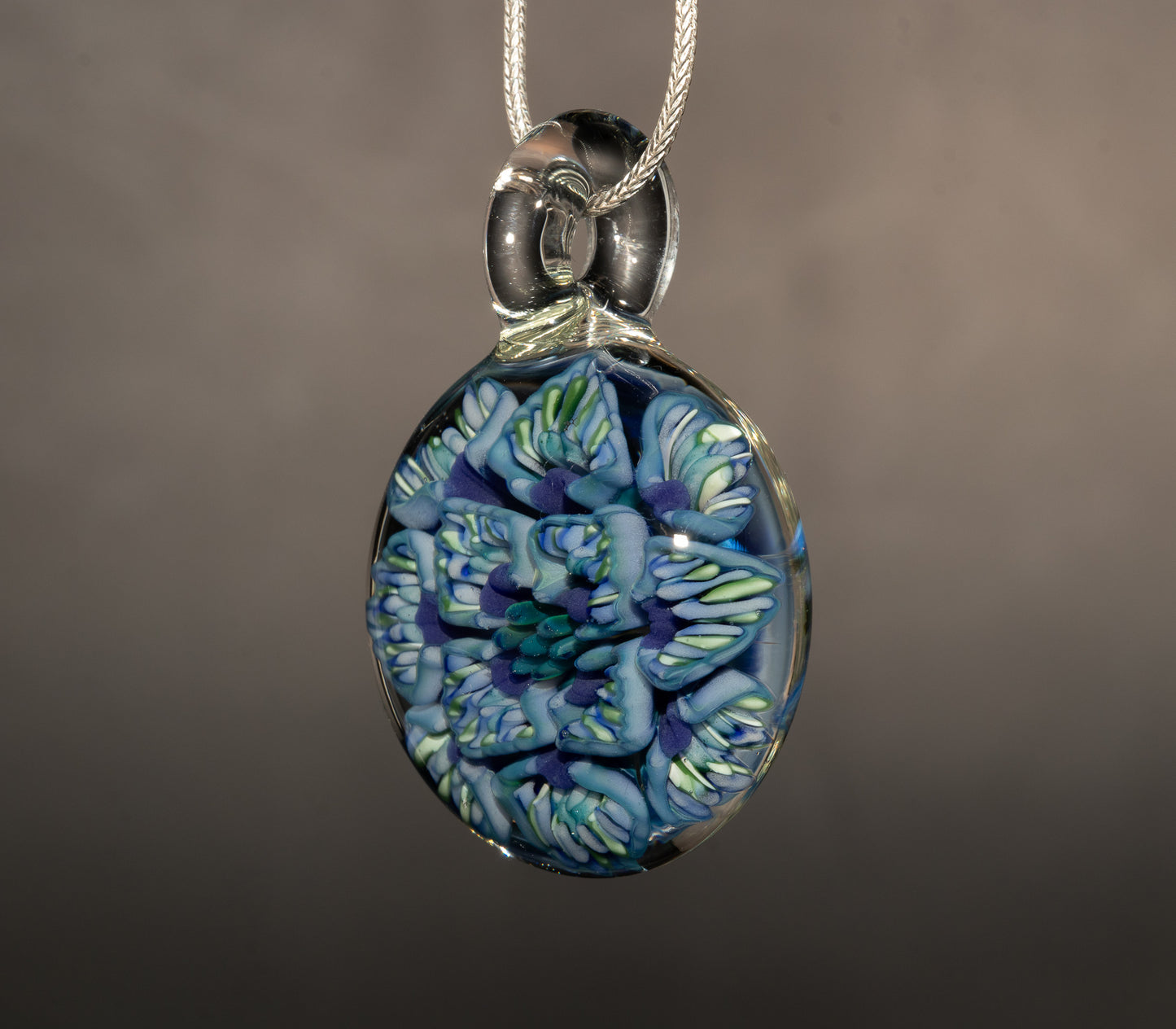 Layered Glass Flower Pendant | Lotus Peony Chrysanthemum | Handmade Jewelry