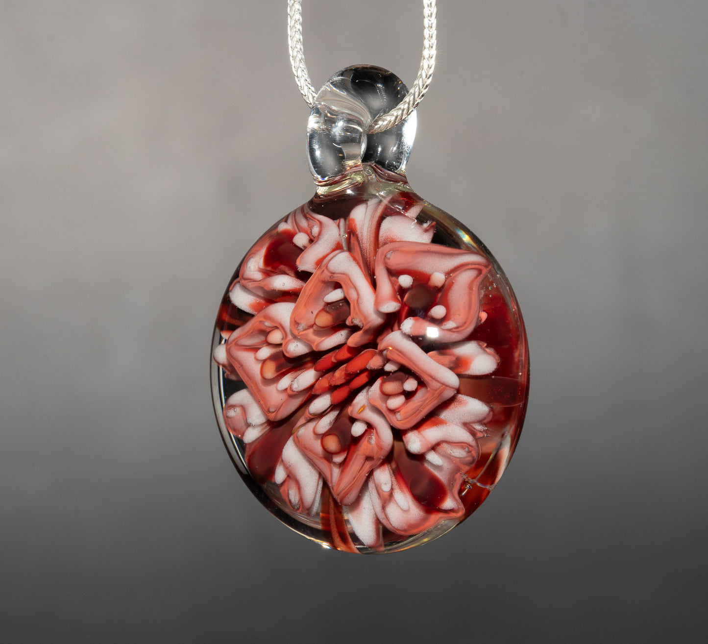 Lotus Peony Chrysanthemum Glass Pendant | Layered Floral Jewelry | Handmade Necklace