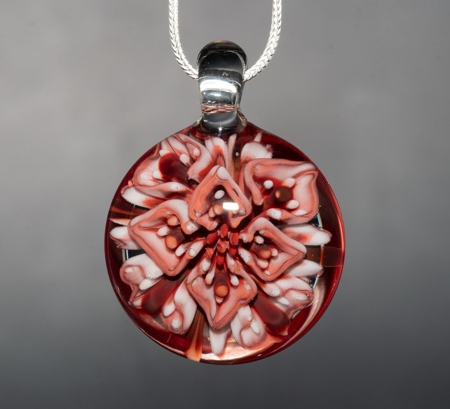 Lotus Peony Chrysanthemum Glass Pendant | Layered Floral Jewelry | Handmade Necklace