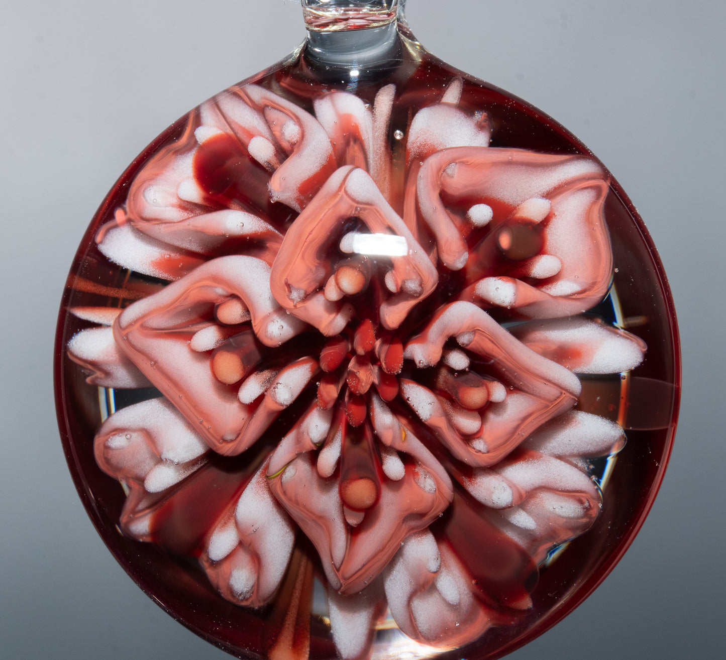 Lotus Peony Chrysanthemum Glass Pendant | Layered Floral Jewelry | Handmade Necklace