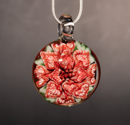 Peony Lotus Glass Pendant | Chrysanthemum Flower Design | Handmade Necklace