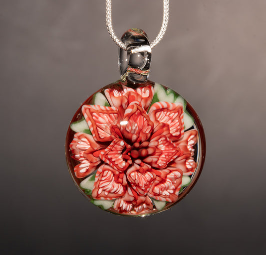 Peony Lotus Glass Pendant | Chrysanthemum Flower Design | Handmade Necklace