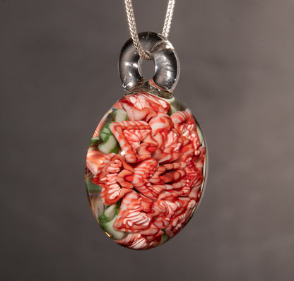 Peony Lotus Glass Pendant | Chrysanthemum Flower Design | Handmade Necklace