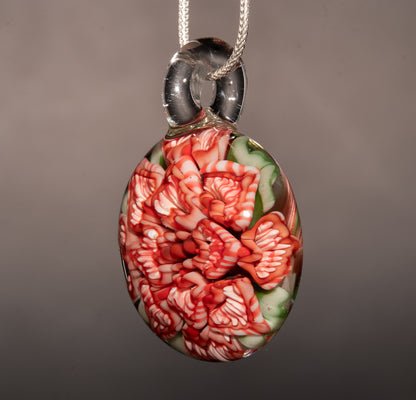 Peony Lotus Glass Pendant | Chrysanthemum Flower Design | Handmade Necklace