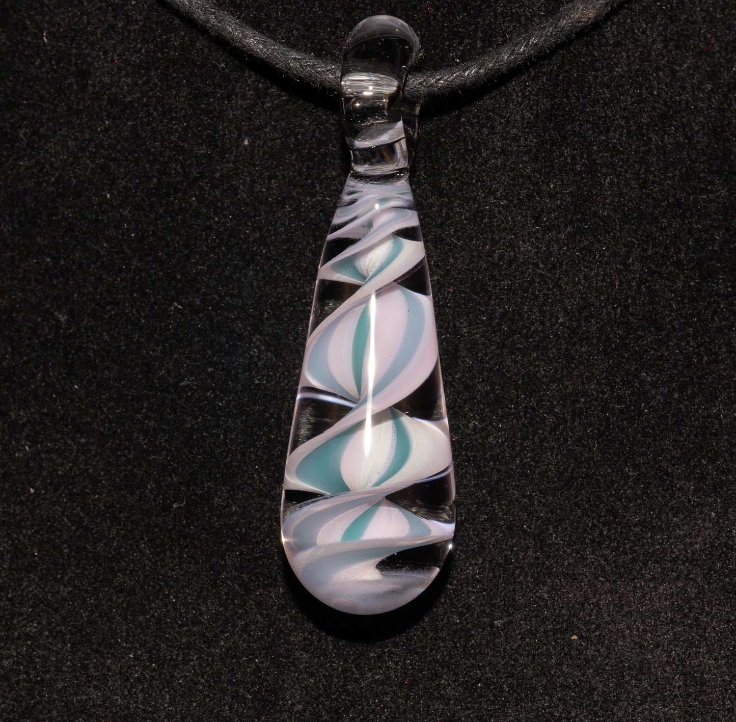 Pink Blue Candy Stripe Single Glass Pendant (1) | Twisted Spiral Glass Necklace | Artisan Lampwork Pendant