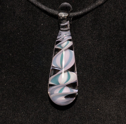 Pink Blue Candy Stripe Single Glass Pendant (1) | Twisted Spiral Glass Necklace | Artisan Lampwork Pendant