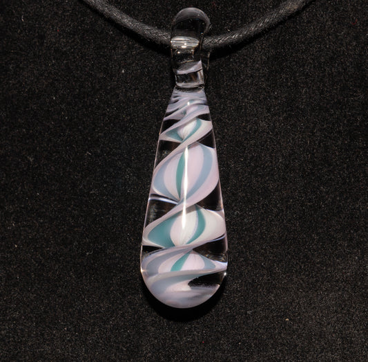 Pink Blue Candy Stripe Single Glass Pendant (1) | Twisted Spiral Glass Necklace | Artisan Lampwork Pendant