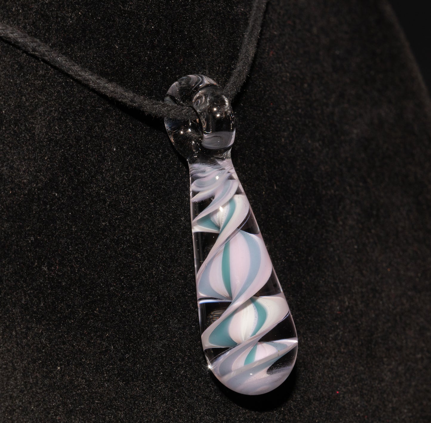 Pink Blue Candy Stripe Single Glass Pendant (1) | Twisted Spiral Glass Necklace | Artisan Lampwork Pendant