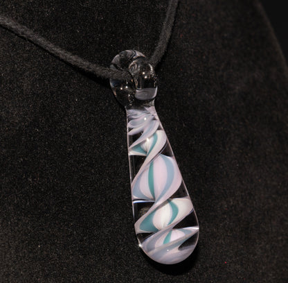 Pink Blue Candy Stripe Single Glass Pendant (1) | Twisted Spiral Glass Necklace | Artisan Lampwork Pendant
